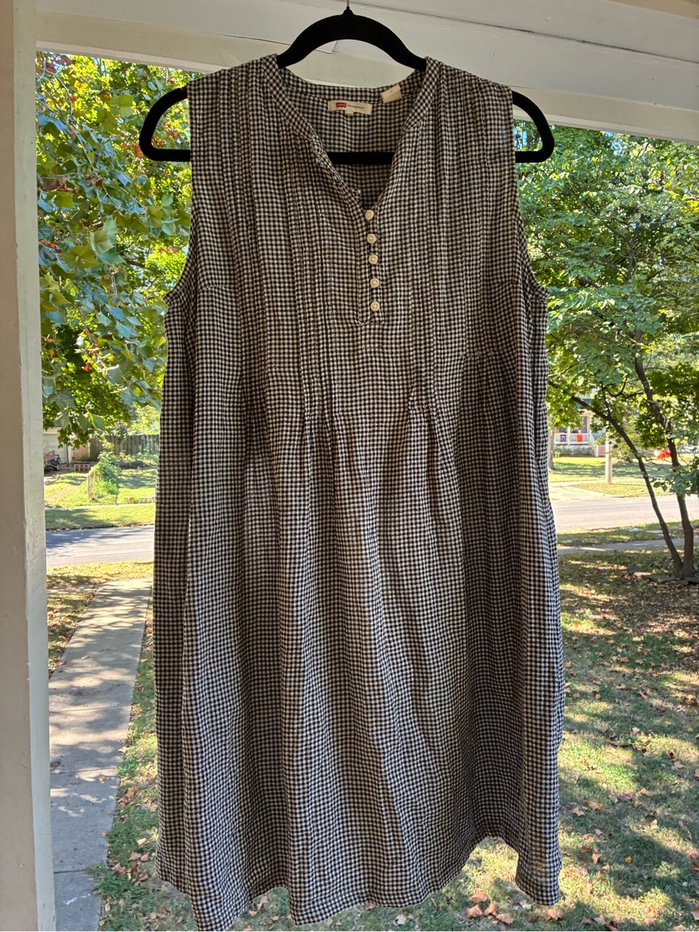 Levi's Black and White Gingham Sleeveless Midi Dress